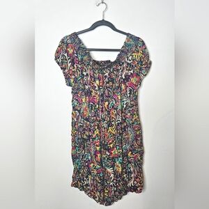 Anthropologie Off The‎ Shoulder Romper Jumpsuit Colorful Stretchy Womens Large